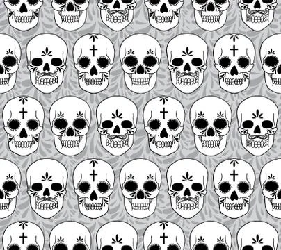 Vector seamless pattern with skulls Stock Illustration