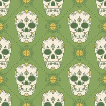 Vector seamless pattern with skulls Illustrazione stock