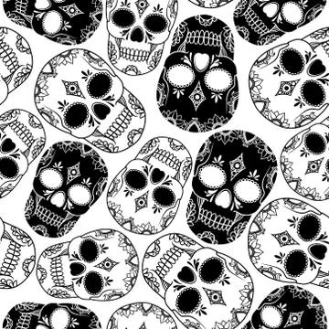 Vector seamless pattern with skulls Stock Illustration