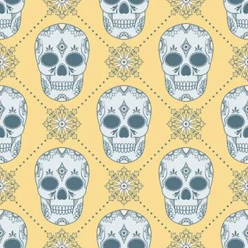 Vector seamless pattern with skulls Stock Illustration