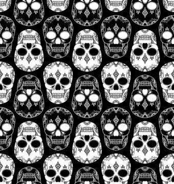 Vector seamless pattern with skulls Stock Illustration