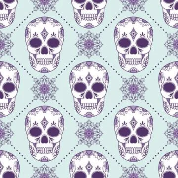 Vector seamless pattern with skulls Stock Illustration