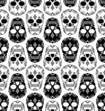 Vector seamless pattern with skulls Stock Illustration