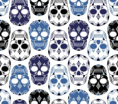 Vector seamless pattern with skulls Stock Illustration