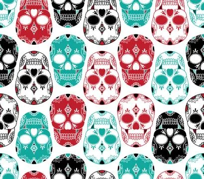 Vector seamless pattern with skulls Stock Illustration