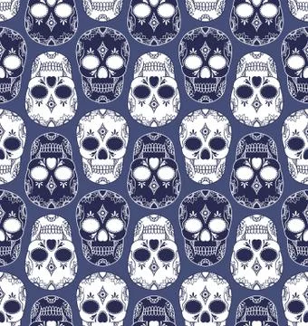 Vector seamless pattern with skulls Stock Illustration