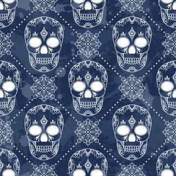 Vector seamless pattern with skulls Stock Illustration
