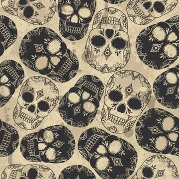 Vector seamless pattern with skulls Stock Illustration