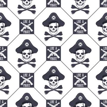 Vector seamless pattern with skulls, old pistols and bones. Grunge effect. Use イラスト素材