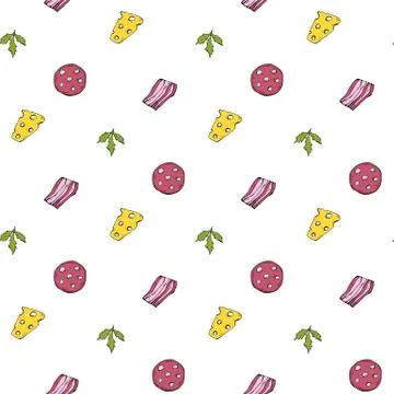 Vector seamless pattern with slices of salami sausage Stock Illustration