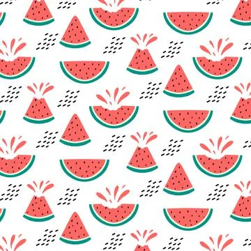 Vector seamless pattern with slices of watermelon. Stock Illustration