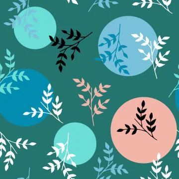 Vector seamless pattern with small branches and circles. Stock Illustration