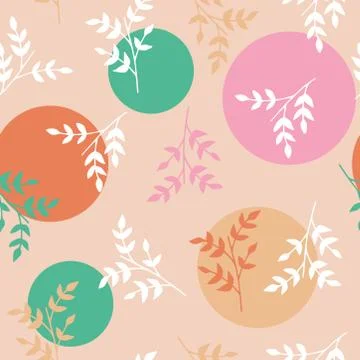 Vector seamless pattern with small branches and circles. Stock Illustration