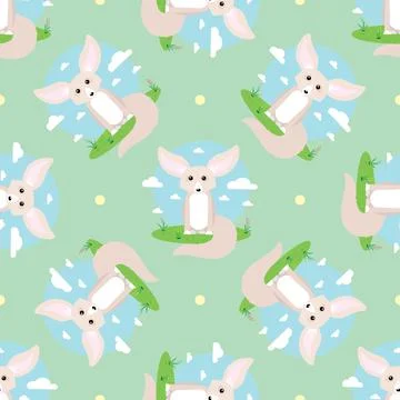 Vector seamless pattern with Small cute fennec with big ears イラスト素材