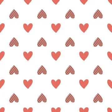 Vector seamless pattern with small red hearts on white backdrop. Valentines d Stock Illustration