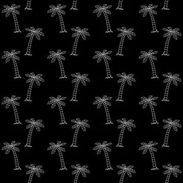 Vector seamless pattern with small stylized white palm trees on a black backg イラスト素材