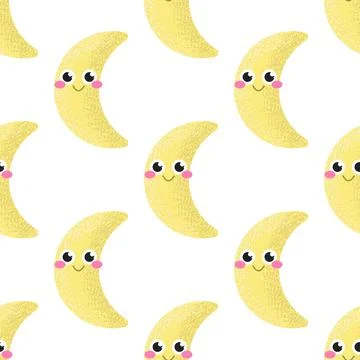 Vector seamless pattern of a Smiling Crescent moon with pink cheeks Stock Illustration