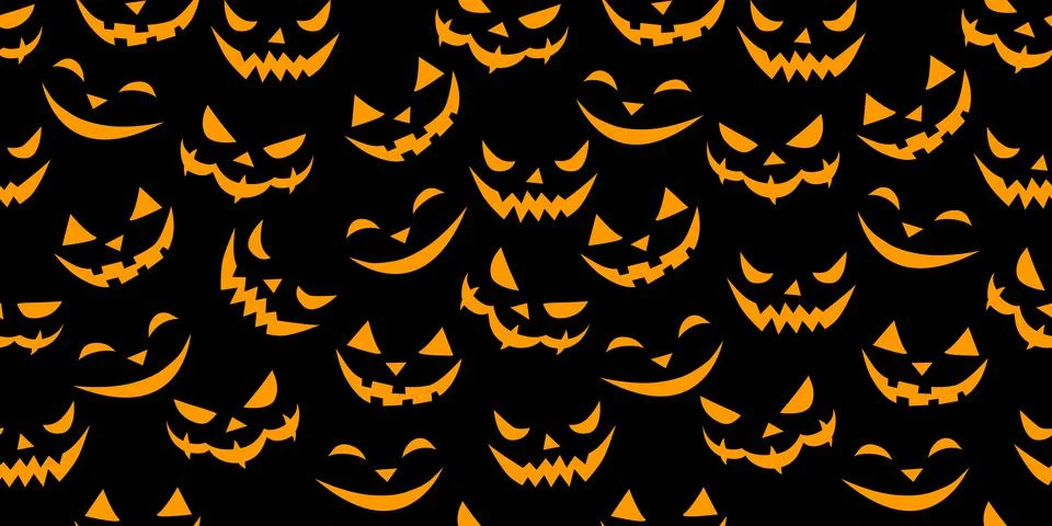 Vector Seamless pattern of smiling faces in flat style. Glowing and looking o Illustrazione stock