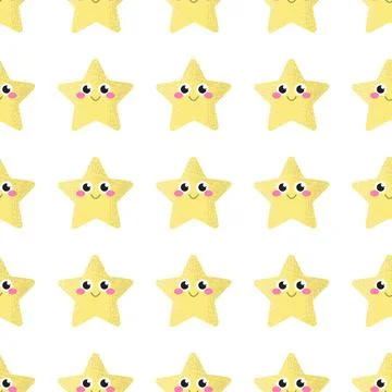 Vector seamless pattern of a Smiling star with pink cheeks Illustrazione stock