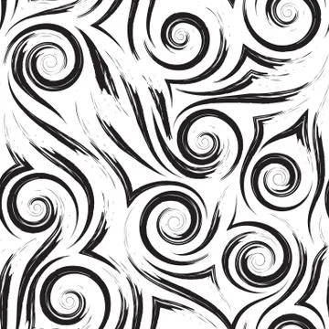 Vector seamless pattern of smooth brush strokes or waves in black. Smooth spiral Stock Illustration