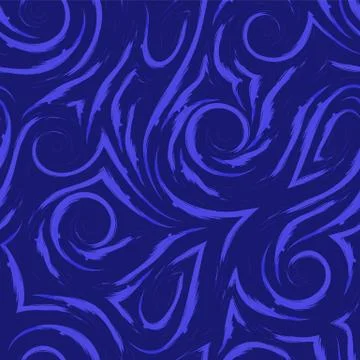 Vector seamless pattern of smooth waves and swirl of blue color. Watercolor 스톡 일러스트