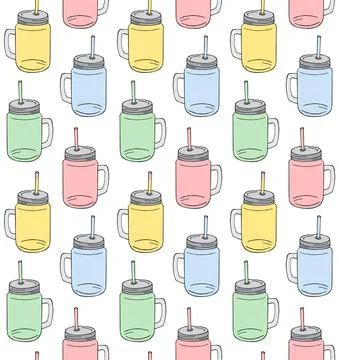 Vector seamless pattern of smoothie jar cup Stock Illustration