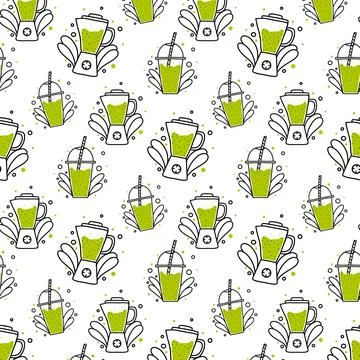 Vector seamless pattern with smoothies and blender Stock Illustration