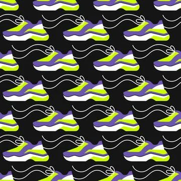 Vector seamless pattern with sneakers and dumbbell. Sports training. Stock Illustration