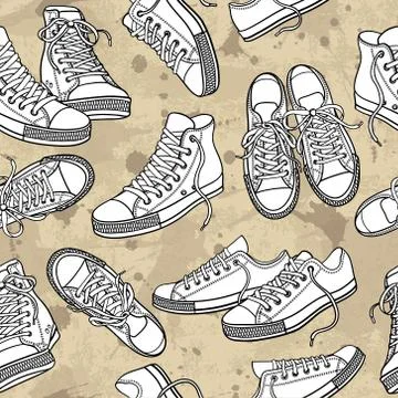 Vector seamless pattern with sneakers Stock Illustration