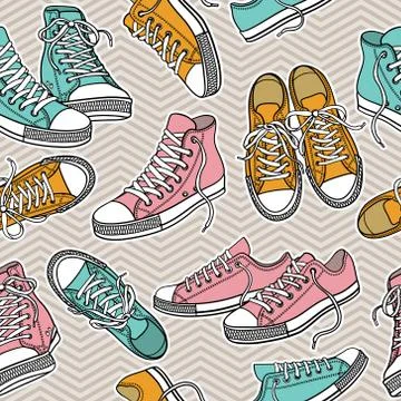 Vector seamless pattern with sneakers Stock Illustration