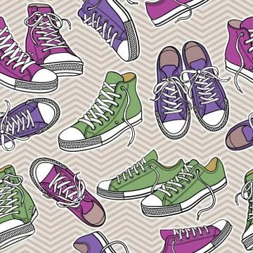 Vector seamless pattern with sneakers Stock Illustration