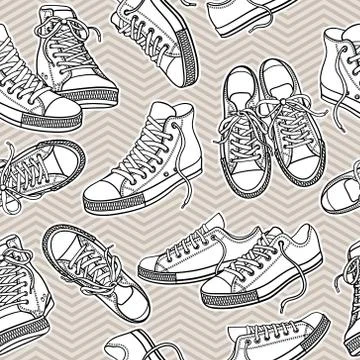 Vector seamless pattern with sneakers Stock Illustration
