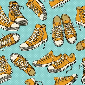 Vector seamless pattern with sneakers Stock Illustration