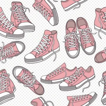 Vector seamless pattern with sneakers Stock Illustration