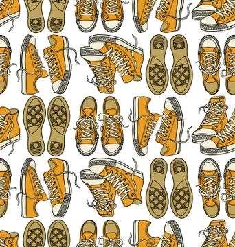 Vector seamless pattern with sneakers Stock Illustration