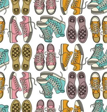 Vector seamless pattern with sneakers Stock Illustration
