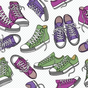 Vector seamless pattern with sneakers Stock Illustration