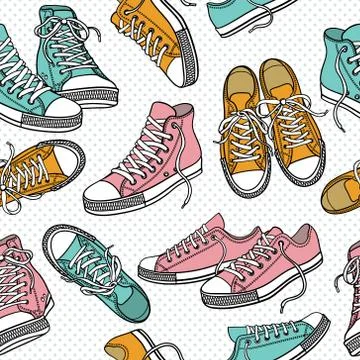 Vector seamless pattern with sneakers Stock Illustration