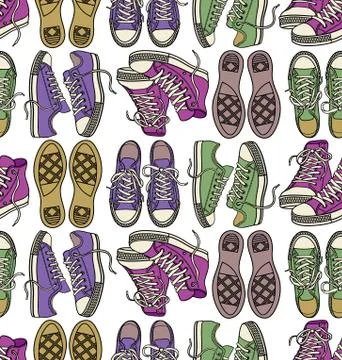 Vector seamless pattern with sneakers Stock Illustration