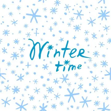 Vector seamless pattern from snowflakes in doodle style with lettering - Wint Illustrazione stock