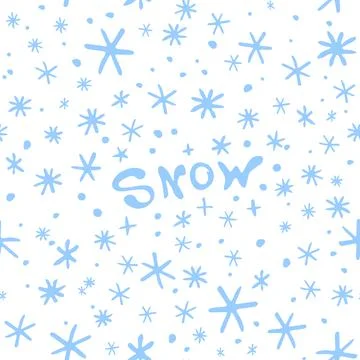 Vector seamless pattern from snowflakes in doodle style with lettering - Snow Illustrazione stock
