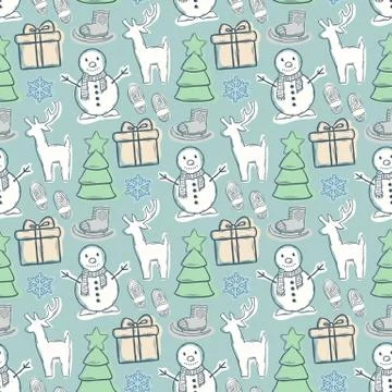 Vector seamless pattern with snowman Stock Illustration