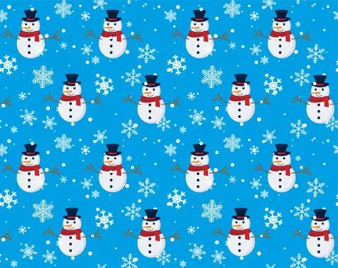 Vector seamless pattern with snowman, snow. Winter simple, stylish Scandinavi Stock Illustration