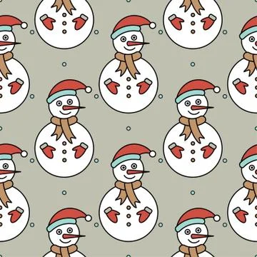 Vector seamless pattern with snowmans Stock Illustration