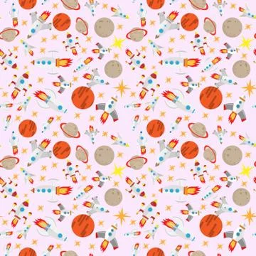 Vector seamless pattern of space ships Stockillustratie