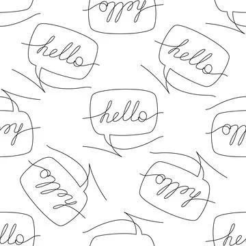 Vector seamless pattern with speech bubbles with word hello. Hand drawn one Stock Illustration