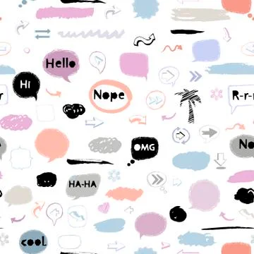 Vector seamless pattern with speech bubble,stickers,arrows Stock Illustration