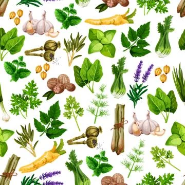 Vector seamless pattern of spice herb seasonings Illustrazione stock