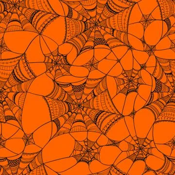 Vector seamless pattern with  spider web on orange Stock-Illustration