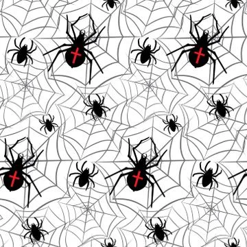 Vector seamless pattern with spiders Stock Illustration